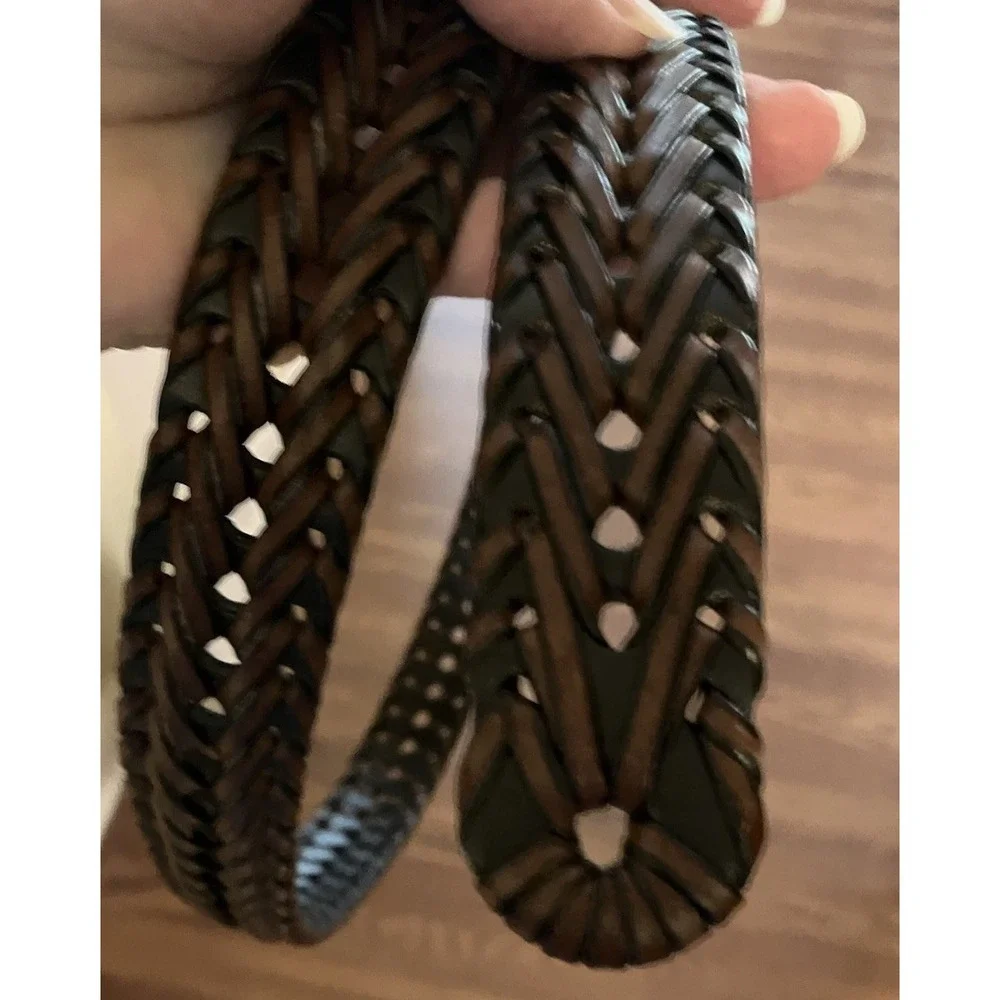 Nike Golf Belt Woven Braided Leather Mens 32 Brown Silver Swoosh